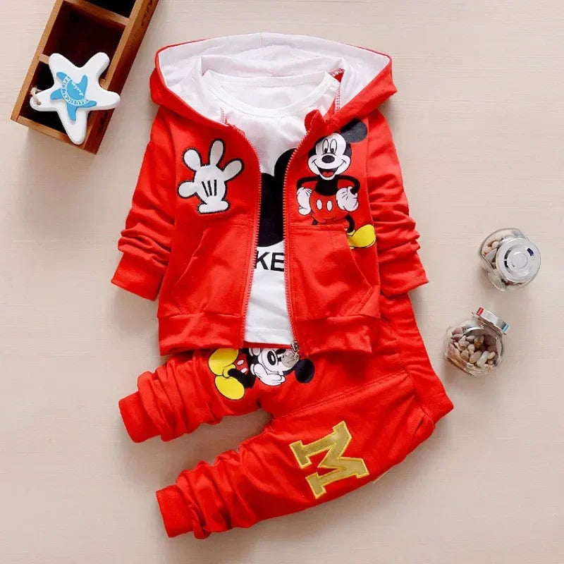 Conjunto Mickey Niños 3 Piezas - Sudadera Capucha Camiseta Pantalón Algodón Primavera Otoño - Huellitas de Vida