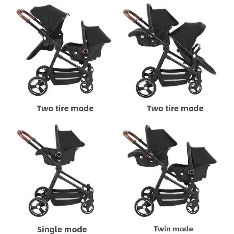 Cochecito Gemelar 3 en 1 Ultra Ligero 2 Sillas Coche - Plegable Multifuncional Gemelos