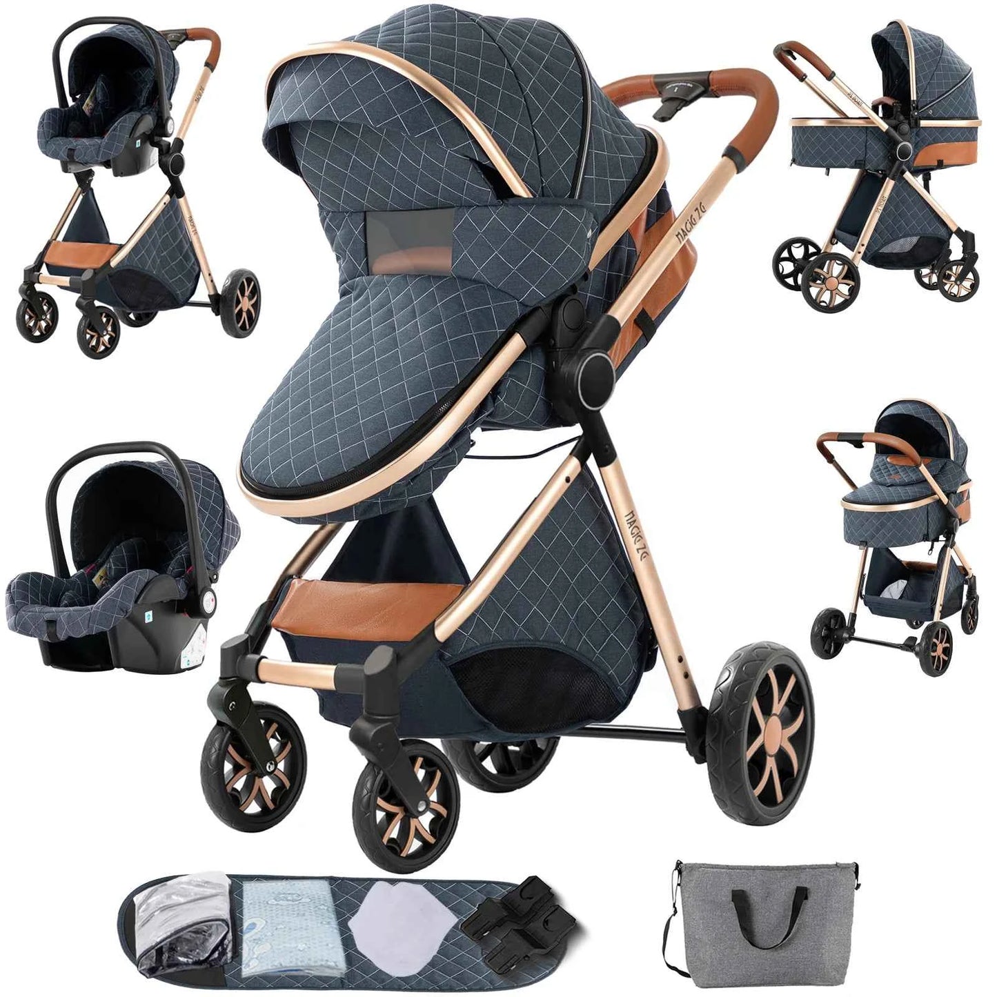 3-in-1 High Landscape Baby Stroller Travel System Bassinet Car Seat Lightweight Frame with One-Hand Folding Feature Baby Items
