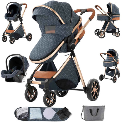 3-in-1 High Landscape Baby Stroller Travel System Bassinet Car Seat Lightweight Frame with One-Hand Folding Feature Baby Items