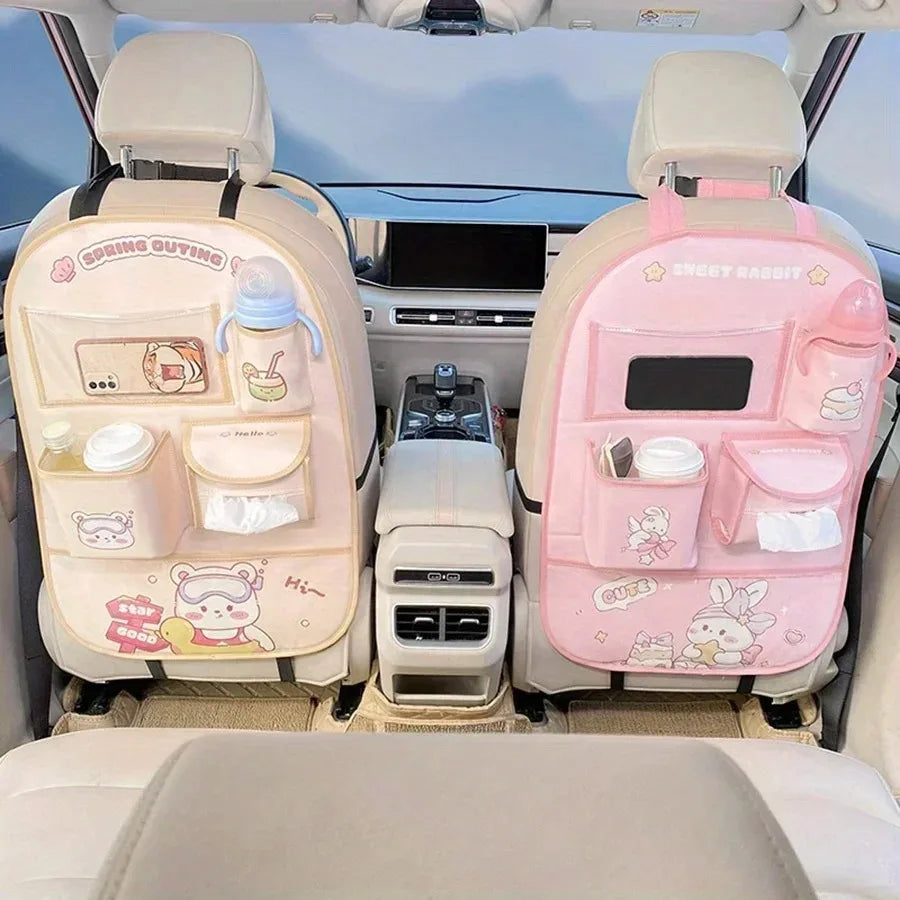 Organizador Asiento Trasero Coche Bebé - Protector Anti-Patadas Almacenamiento Dibujos Animados - Huellitas de Vida