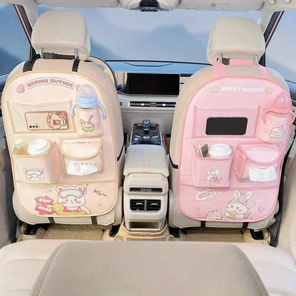 Organizador Asiento Trasero Coche Bebé - Protector Anti-Patadas Almacenamiento Dibujos Animados - Huellitas de Vida