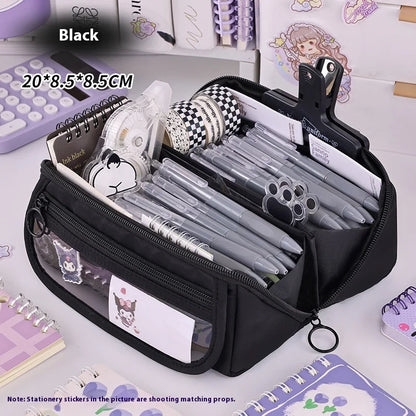 Estuche Escolar Transparente Large - 3 Compartimientos Korea Pouch Cute - Huellitas de Vida