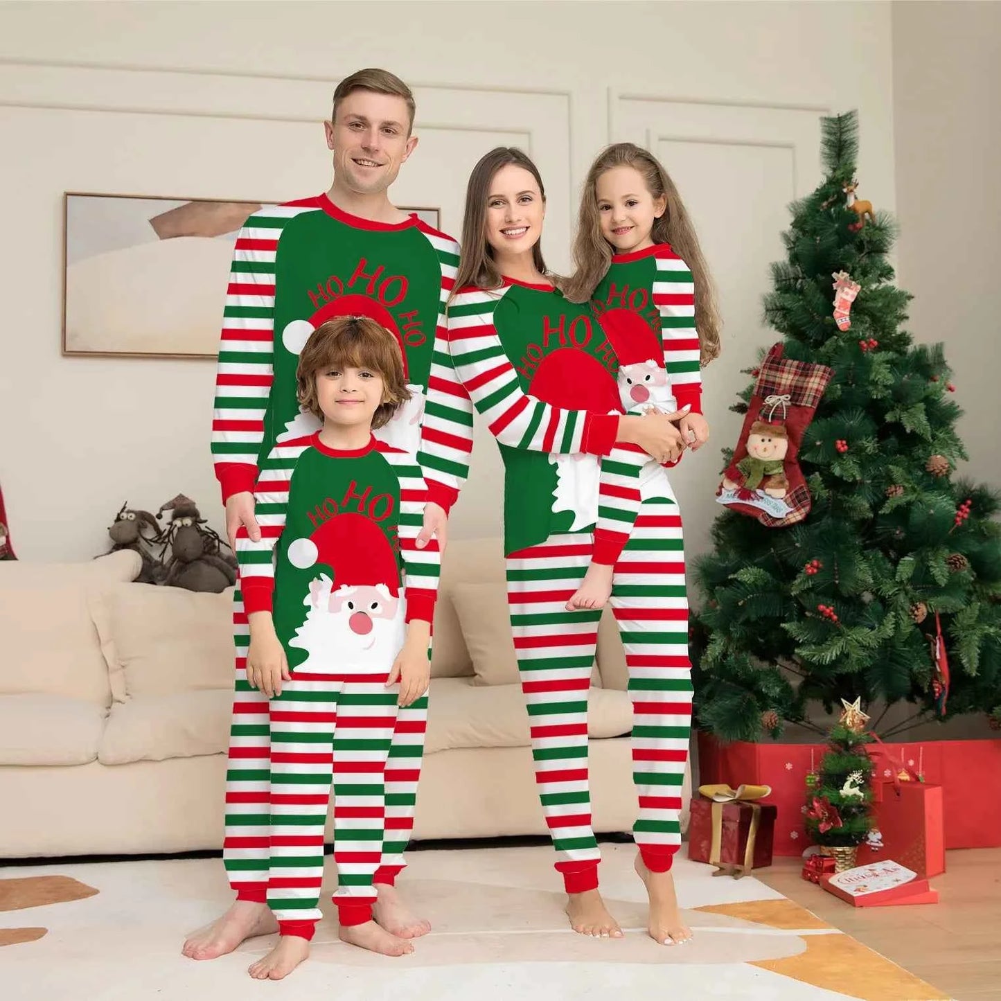 Pijama Navidad Familiar Verde Algodón - Conjunto Mamá Niños Bebé Perro 2025