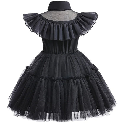 Disfraz Wednesday Niña Halloween - Vestido Negro Encaje Princesa 0-6 Años - Huellitas de Vida