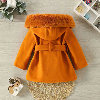 Abrigo Invierno Niñas Terciopelo Capucha - Abrigo Cálido Manga Larga Lazo Cintura Color Sólido - Huellitas de Vida