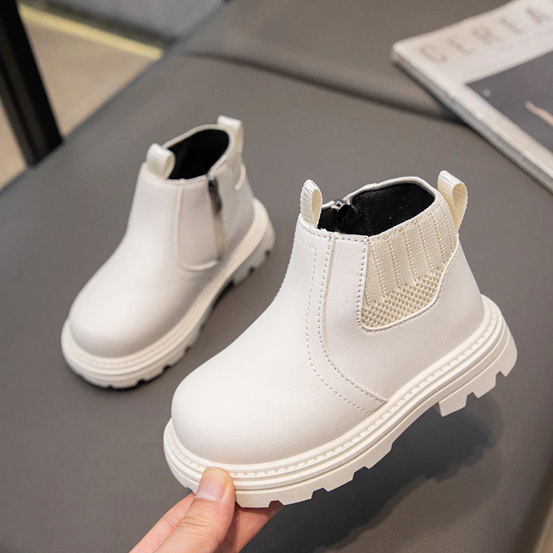 Botas Cuero Niños Estilo Británico - Botines Cremallera Lateral Moda Retro Primavera Otoño - Huellitas de Vida