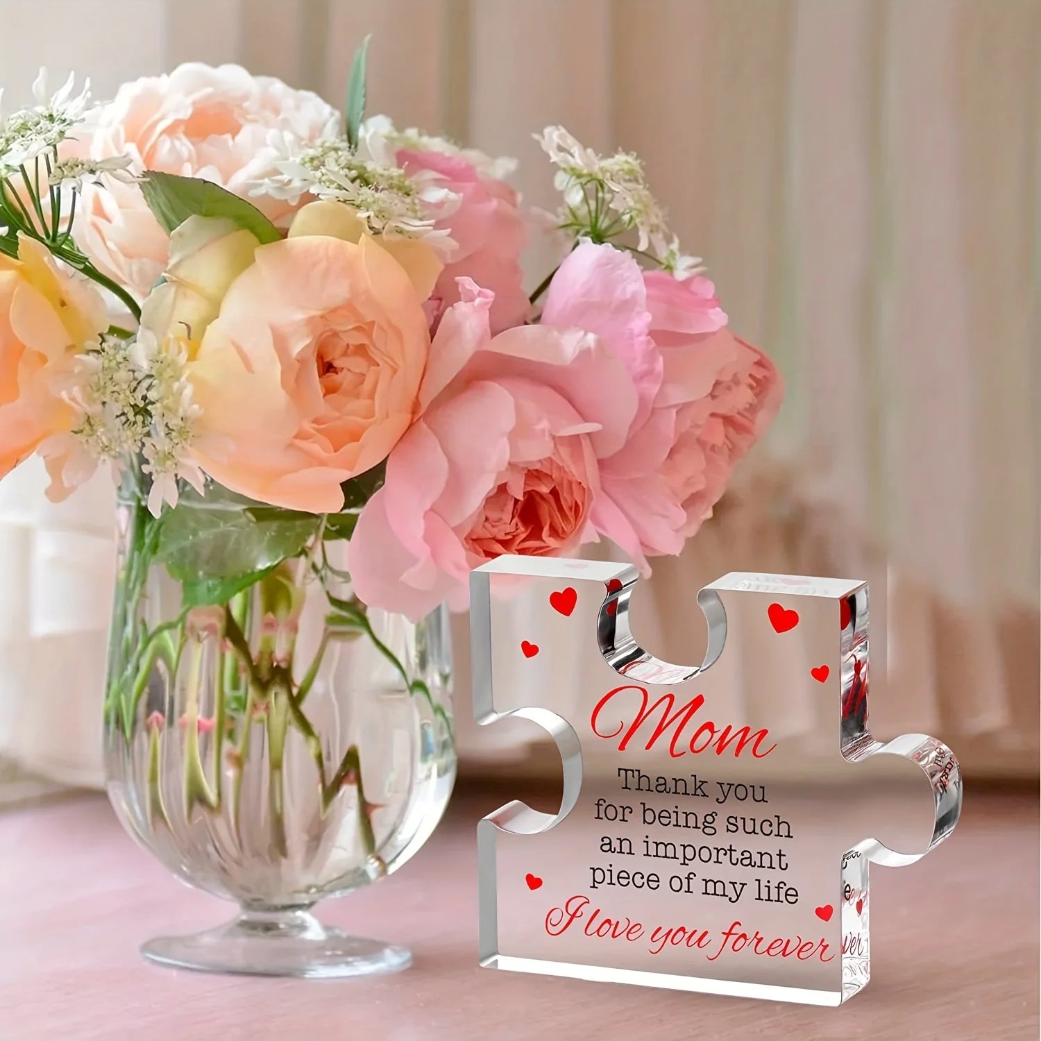Bloque Acrílico Grabado Regalo Mamá - Puzzle Decorativo Personalizado Día de la Madre - Huellitas de Vida