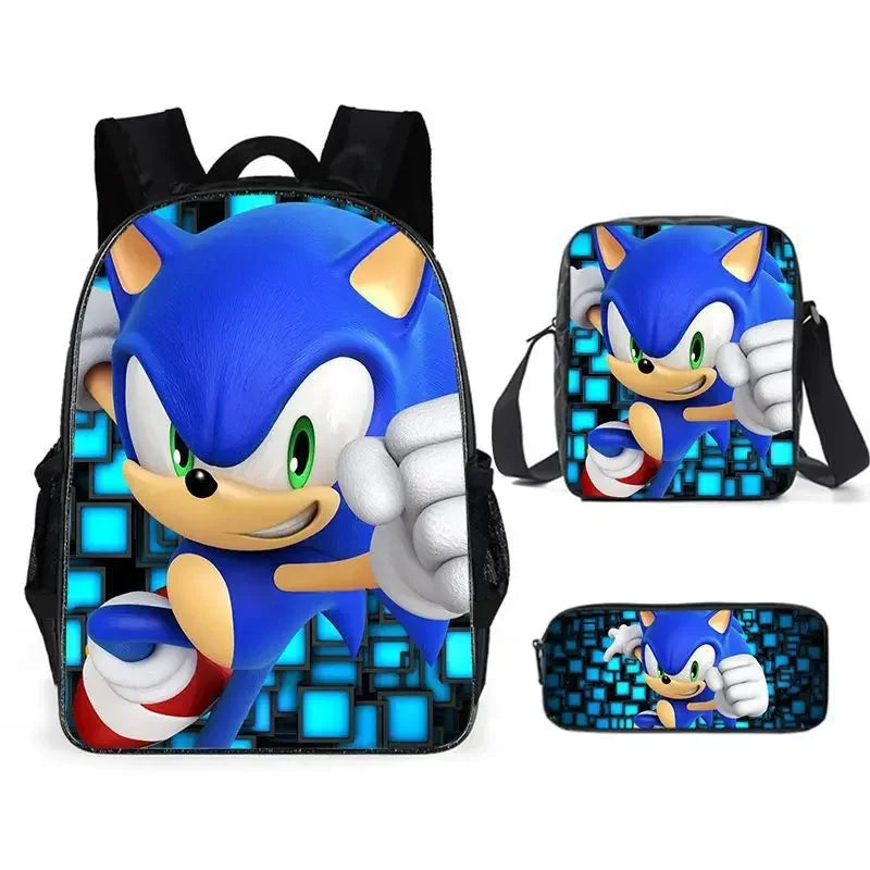 Set Mochila Sonic 3 Piezas - Mochila Escolar + Bolsa Almuerzo + Estuche - Huellitas de Vida
