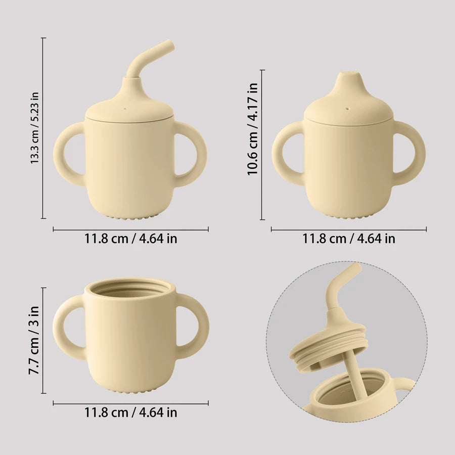 Vaso Sippy Silicona Bebé Doble Tapa - Botella Agua Portátil Aprendizaje Alimentación Sin BPA - Huellitas de Vida