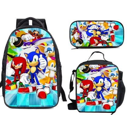 Set Mochila Sonic 3 Piezas - Mochila Escolar + Bolsa Almuerzo + Estuche - Huellitas de Vida