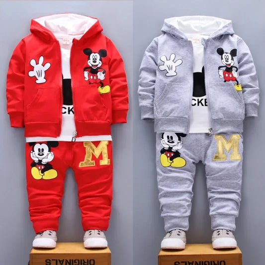 Conjunto Mickey Niños 3 Piezas - Sudadera Capucha Camiseta Pantalón Algodón Primavera Otoño - Huellitas de Vida