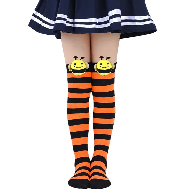 Calcetines Halloween Niña - Medias Altas Rayadas Disfraz Abeja 7-12 Años - Huellitas de Vida