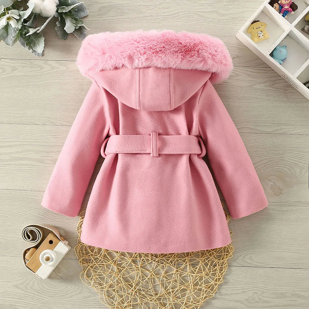 Abrigo Invierno Niñas Terciopelo Capucha - Abrigo Cálido Manga Larga Lazo Cintura Color Sólido - Huellitas de Vida