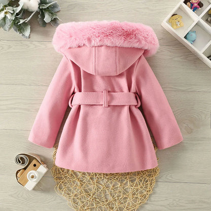 Abrigo Invierno Niñas Terciopelo Capucha - Abrigo Cálido Manga Larga Lazo Cintura Color Sólido - Huellitas de Vida