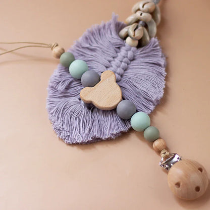 Cadena Chupete Personalizada Madera - Cadena Silicona Nombre Bebé Mordedor Recién Nacido Regalo - Huellitas de Vida