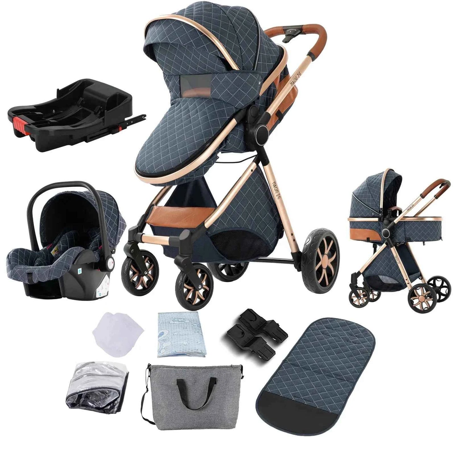 Cochecito Bebé 3 en 1 con Base ISOFIX - Plegado con Una Mano, Sistema de Viaje para Recién Nacidos y Niños