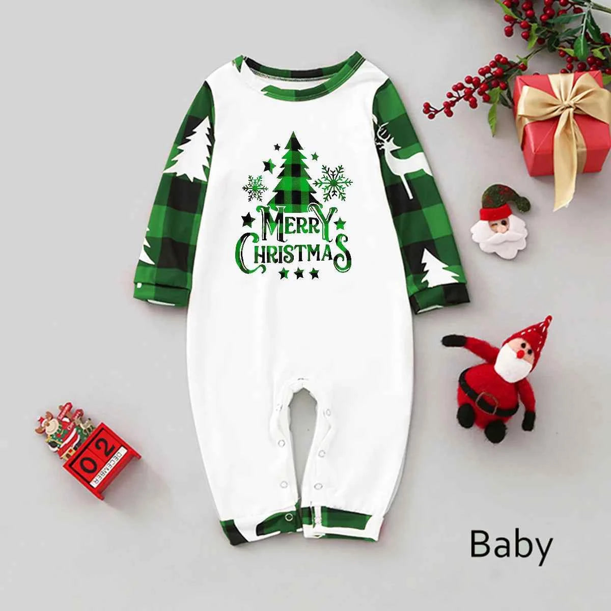 Pijama Navidad Familiar Verde Algodón - Conjunto Mamá Niños Bebé Perro 2025