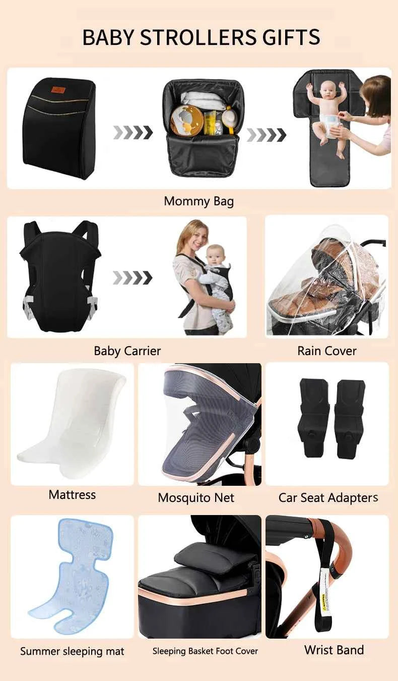 Cochecito Bebé 3 en 1 Silla Coche Piel Impermeable - Sistema Viaje Reclinable Paisaje Alto