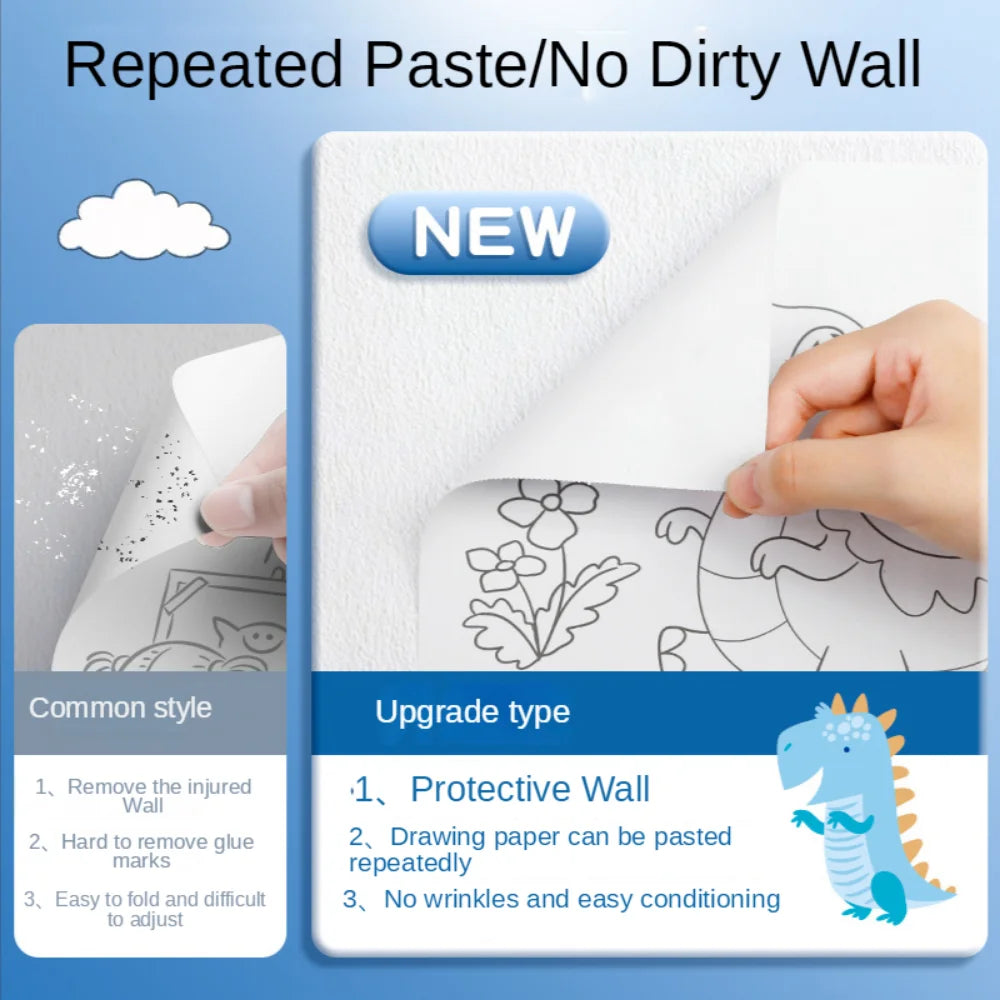 Rollo Papel Colorear DIY 300cm Niños - Papel Graffiti Adhesivo Educativo