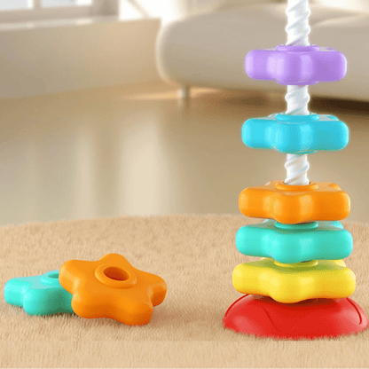 Torre Arcoíris Montessori Rotatoria - Juguete Apilable Educativo para Bebé - Huellitas de Vida
