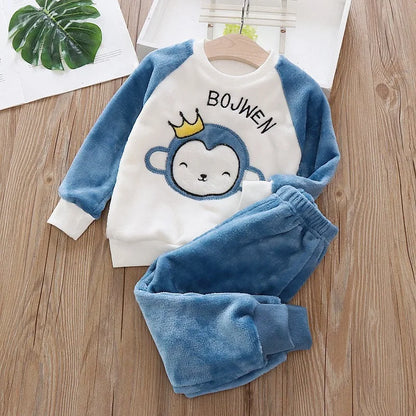 Pijama Franela Bebé Conjunto - Terciopelo Coral Cálido Dibujos Animados 2 Piezas - Huellitas de Vida