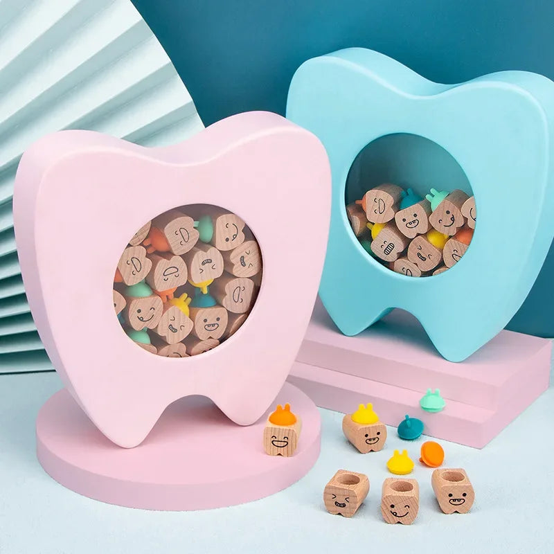Caja Almacenamiento Dientes Madera Bebé - Caja Keepsakes Colección Cabello Fetal Azul Conmemorativa - Huellitas de Vida