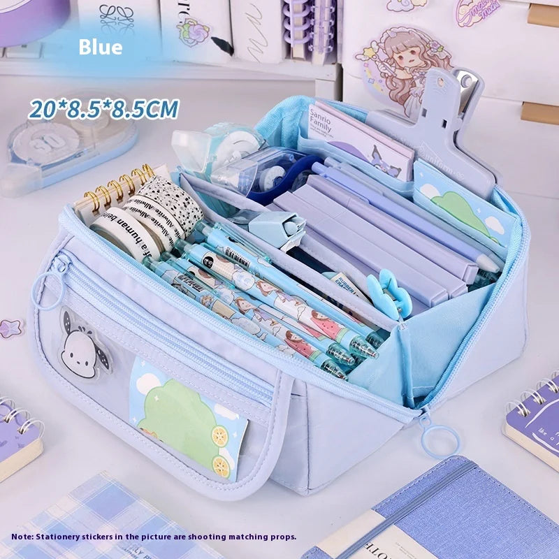 Estuche Escolar Transparente Large - 3 Compartimientos Korea Pouch Cute - Huellitas de Vida