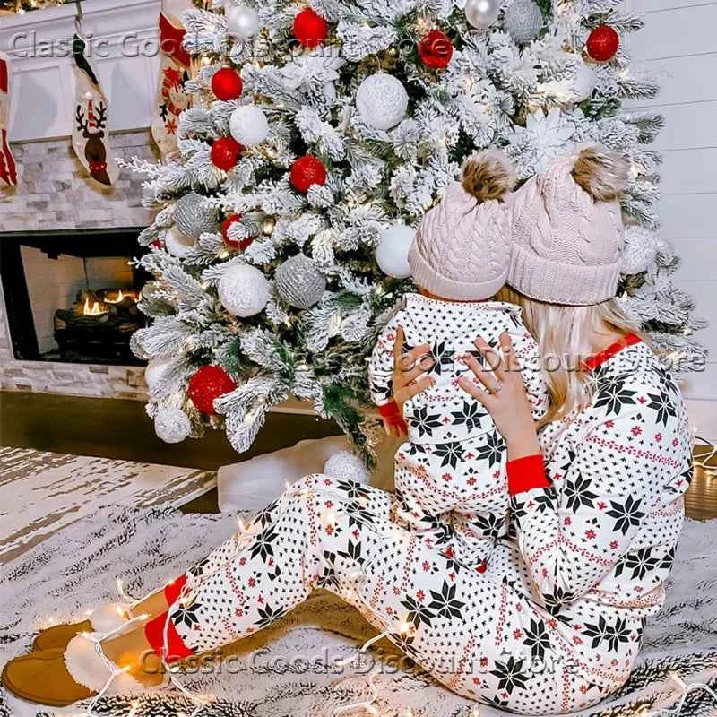 Pijama Navidad Familiar Copos Nieve - Conjunto Mamá Niños Bebé Loungewear