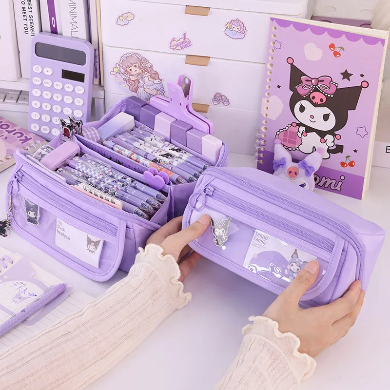 Estuche Escolar Transparente Large - 3 Compartimientos Korea Pouch Cute - Huellitas de Vida