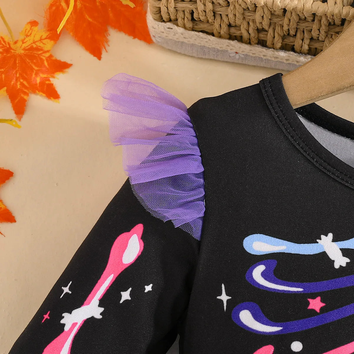 Vestido Halloween Niña Esqueleto - Tutú Colorido Hombros Volantes Temático - Huellitas de Vida