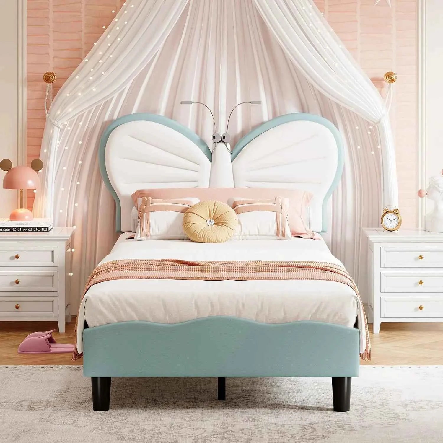 Cama Infantil Princesa 90x200 Acolchada Altura Ajustable - Cabecero Corona LED