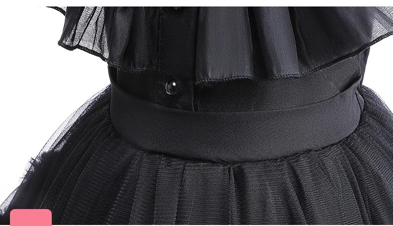 Disfraz Wednesday Niña Halloween - Vestido Negro Encaje Princesa 0-6 Años - Huellitas de Vida