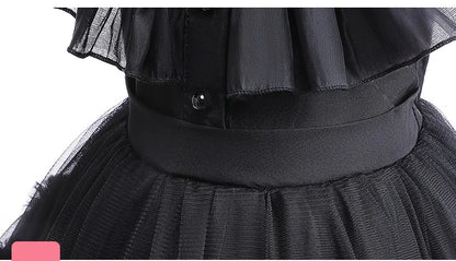 Disfraz Wednesday Niña Halloween - Vestido Negro Encaje Princesa 0-6 Años - Huellitas de Vida