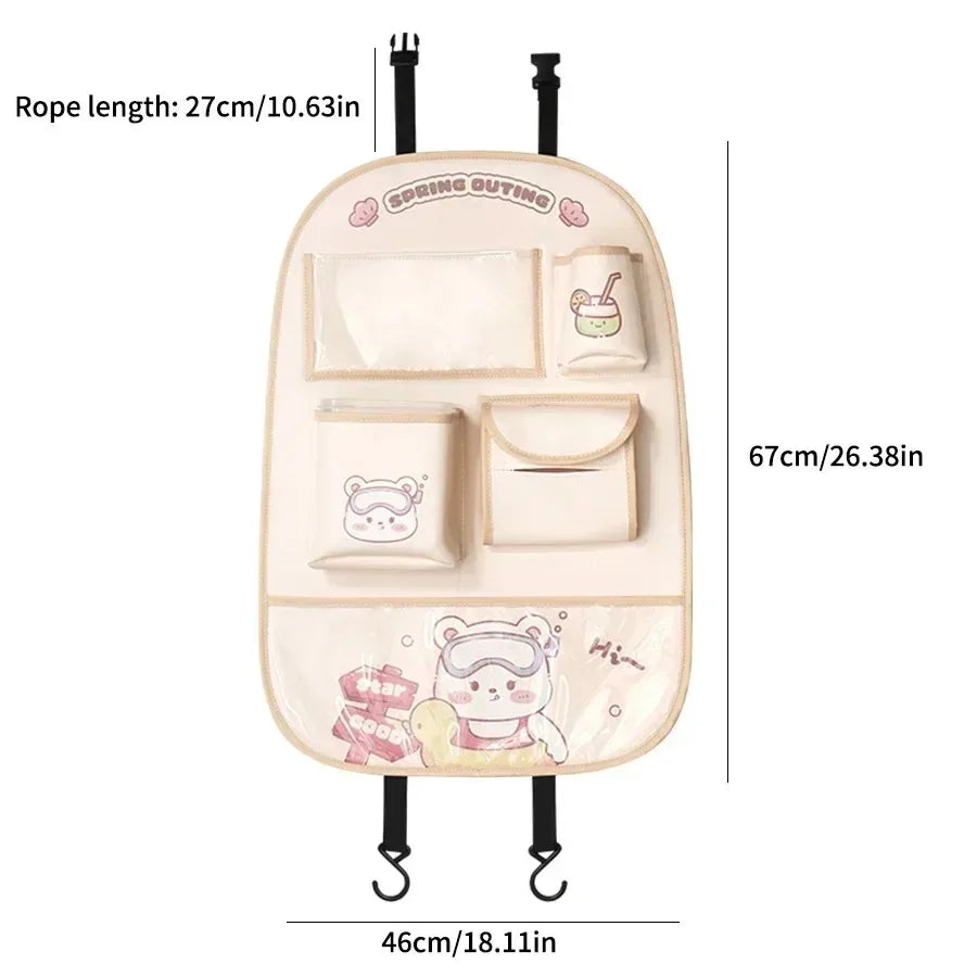Organizador Asiento Trasero Coche Bebé - Protector Anti-Patadas Almacenamiento Dibujos Animados - Huellitas de Vida