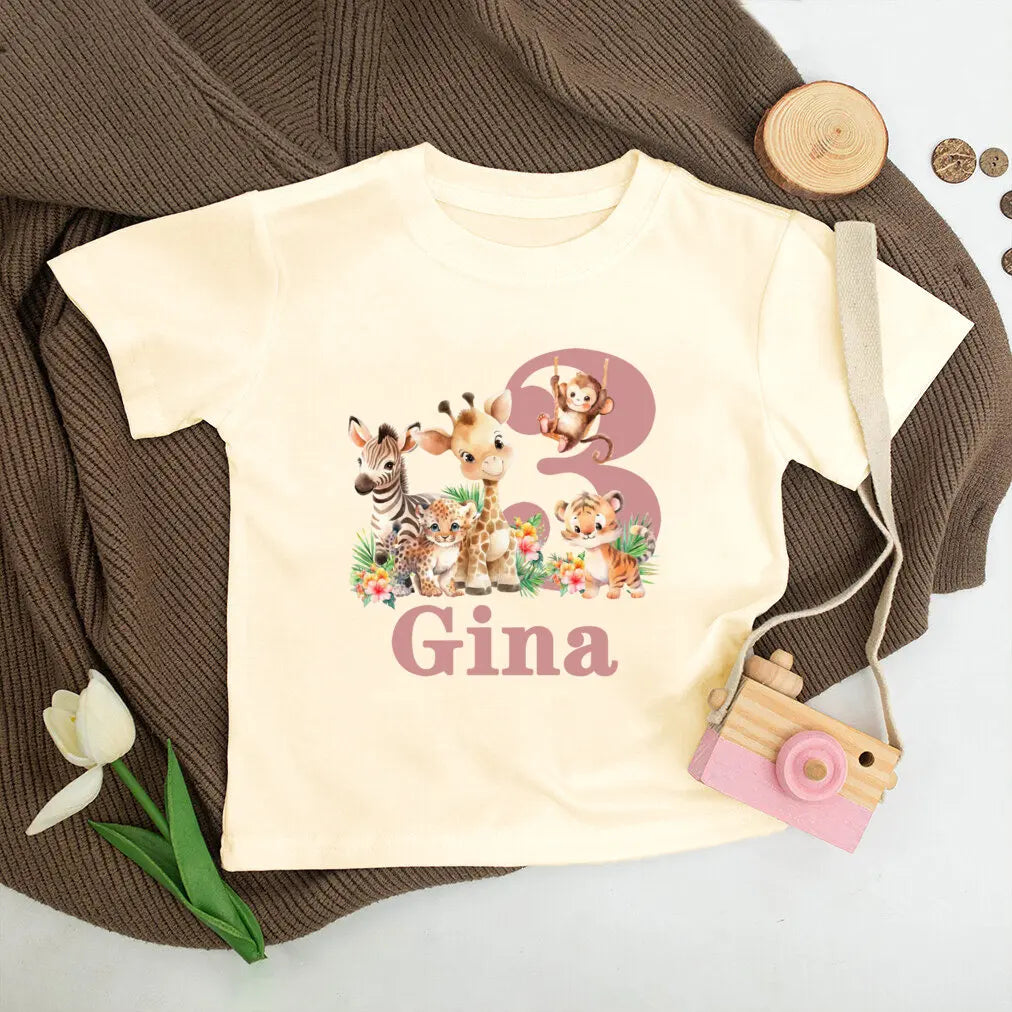 Camiseta Cumpleaños Personalizada 1-5 Años - Tema Safari Animales con Nombre - Huellitas de Vida