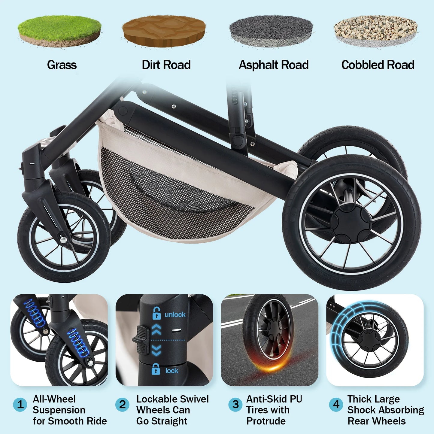 Cochecito Bebé 3 en 1 Portátil