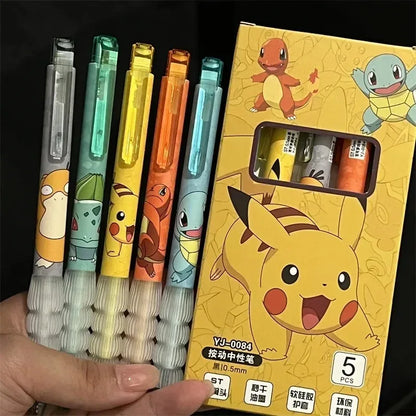 Bolígrafos Gel Pokémon Pikachu 5pcs - Papelería Anime Charmander Squirtle Material Escolar - Huellitas de Vida