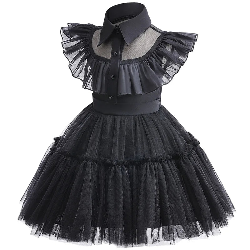 Disfraz Wednesday Niña Halloween - Vestido Negro Encaje Princesa 0-6 Años - Huellitas de Vida