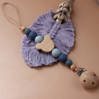 Cadena Chupete Personalizada Madera - Cadena Silicona Nombre Bebé Mordedor Recién Nacido Regalo - Huellitas de Vida