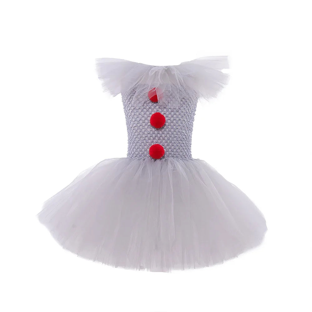 Disfraz Payaso Niña Halloween - Vestido Tutú Gris Cosplay Terror 3-12 Años - Huellitas de Vida