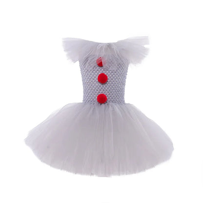 Disfraz Payaso Niña Halloween - Vestido Tutú Gris Cosplay Terror 3-12 Años - Huellitas de Vida