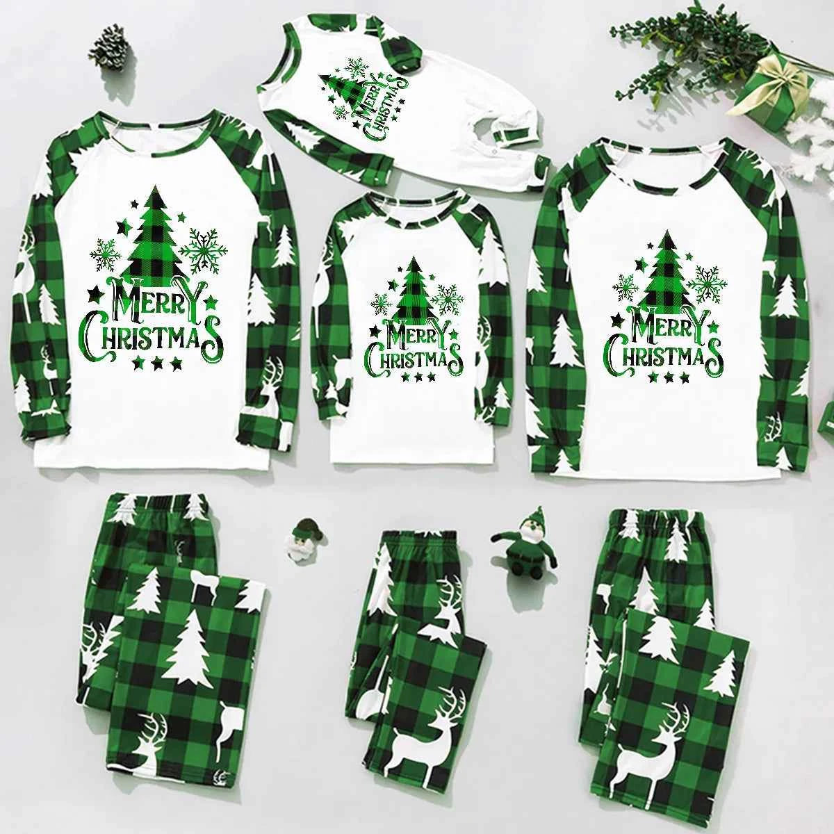 Pijama Navidad Familiar Verde Algodón - Conjunto Mamá Niños Bebé Perro 2025