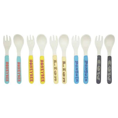 Vajilla Infantil Bambú Natural 5 Piezas - Plato Bowl Cubiertos Dibujos Animados Bebé