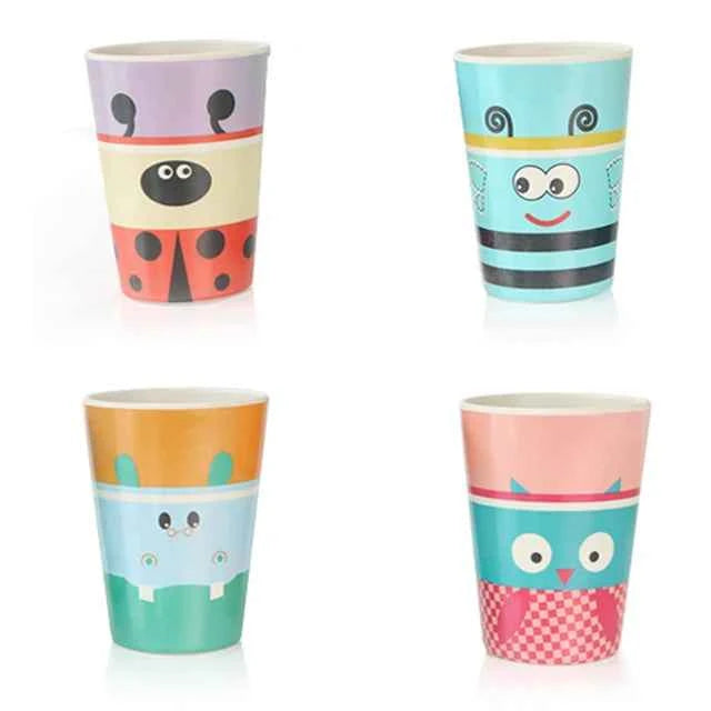 Vajilla Infantil Bambú Natural 5 Piezas - Plato Bowl Cubiertos Dibujos Animados Bebé