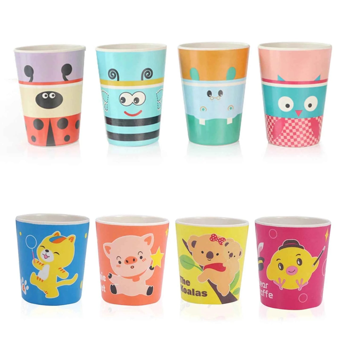 Vajilla Infantil Bambú Natural 5 Piezas - Plato Bowl Cubiertos Dibujos Animados Bebé