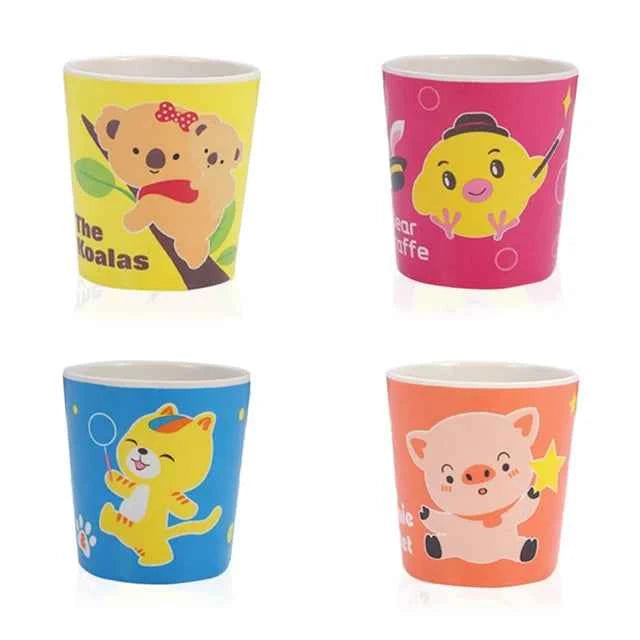 Vajilla Infantil Bambú Natural 5 Piezas - Plato Bowl Cubiertos Dibujos Animados Bebé