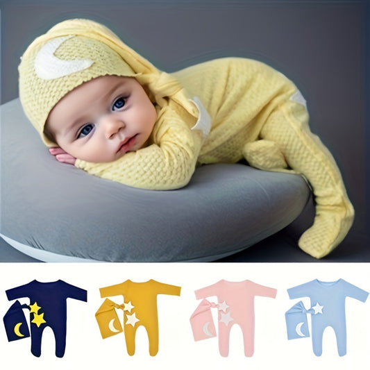 Conjunto Fotografía Bebé Estrellas Luna 2pcs - Pelele Tejido Gorro Cola Larga Sesión Fotos - Huellitas de Vida