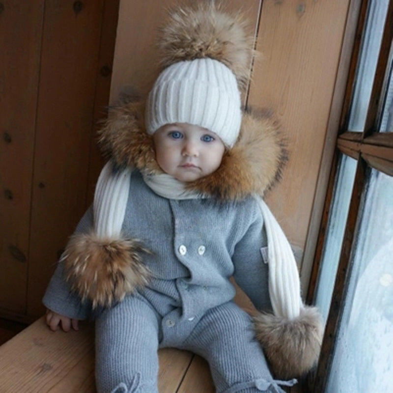 Conjunto Gorro Bufanda Lana Niños - Set Pompones Invierno Cálido - Huellitas de Vida