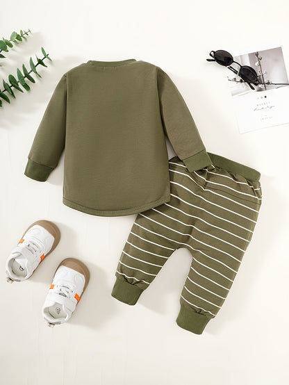 Conjunto Bebé Niño Manga Larga - Sudadera Bolsillo Pantalón Rayas Ropa Cómoda Casual - Huellitas de Vida